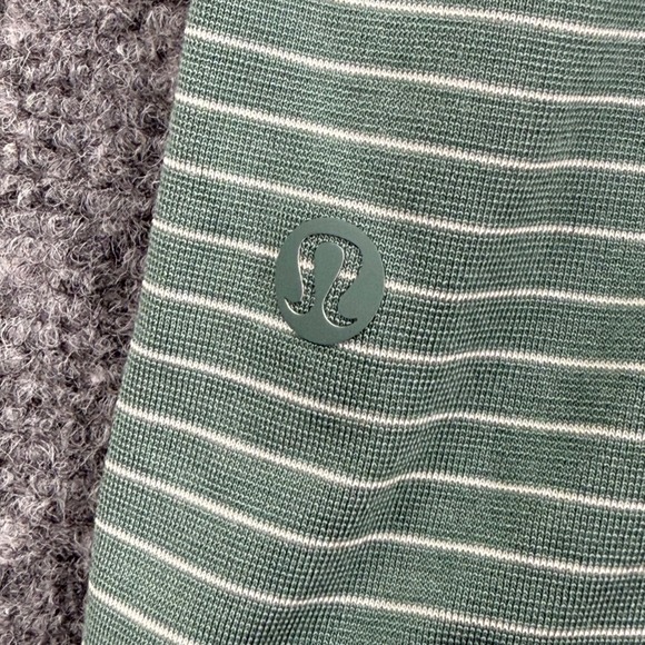Lululemon ABC Golf Polo Shirt Green White Stripe S/S Lululemon Logo Men's - Picture 6 of 7